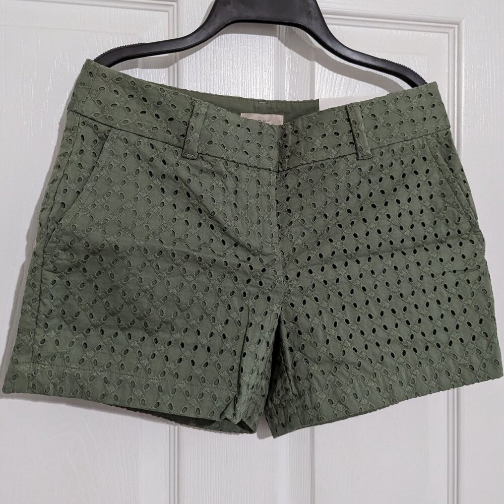 NWT Loft Outlet Sage Green Eyelet 4" Short Mini Shorts Cotton With Pockets Sz 0